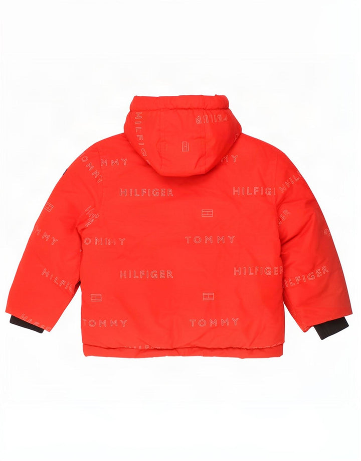Jachetă căptușită cu glugă grafică Tommy Hilfiger pentru băieți 3-4 ani poliester roșu