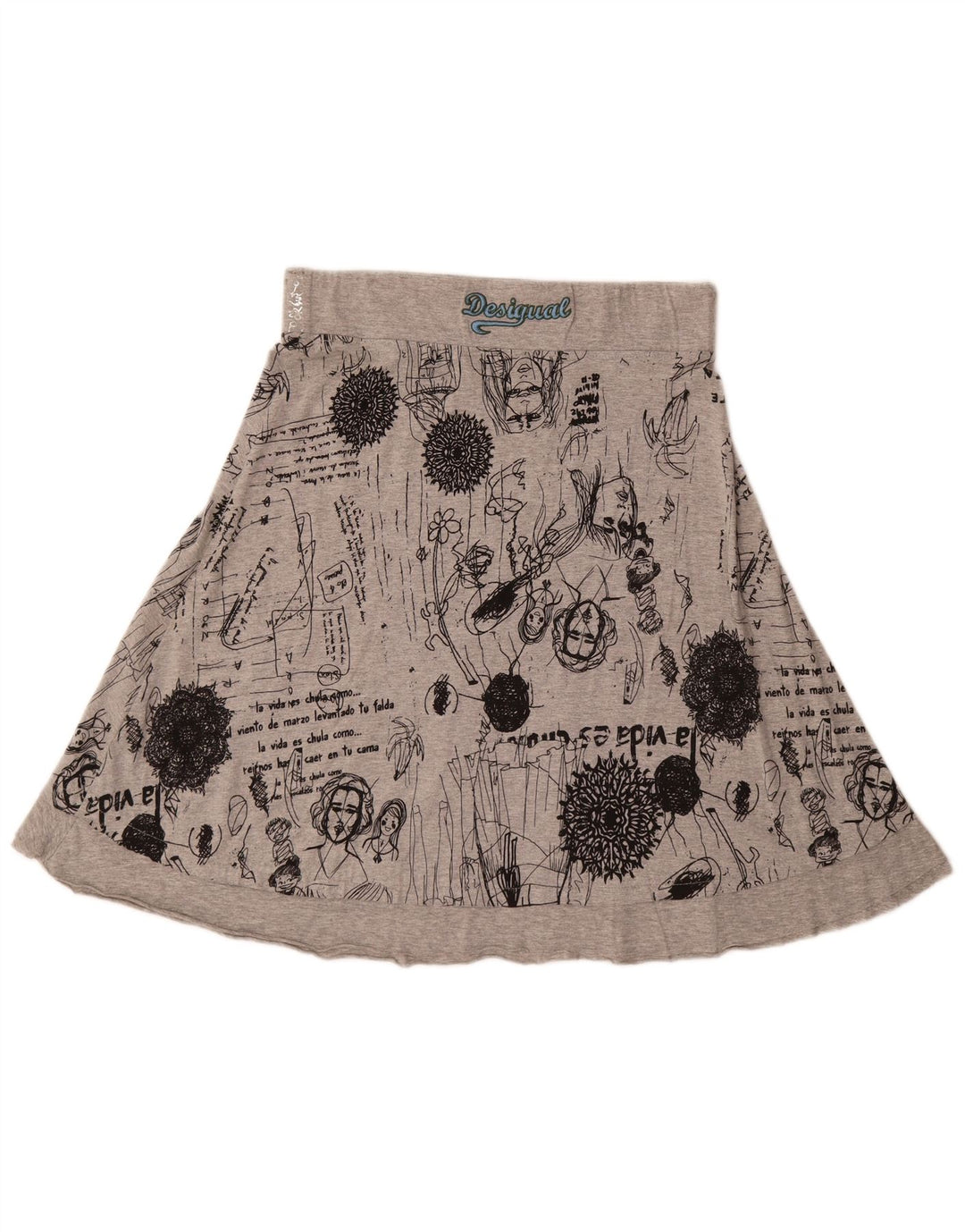 Fusta A-Line Desigual pentru femei L30 mediu, gri, bumbac geometric