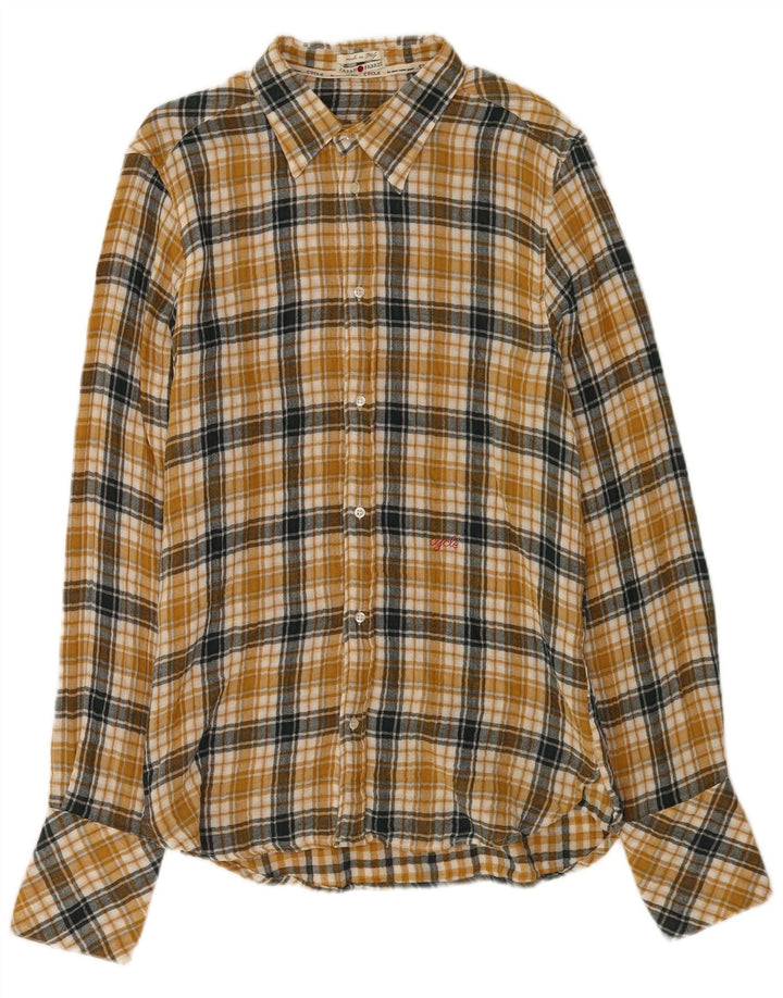 Cămașă de flanel cu carouri Cycle pentru bărbați, bumbac cu carouri galbene XL