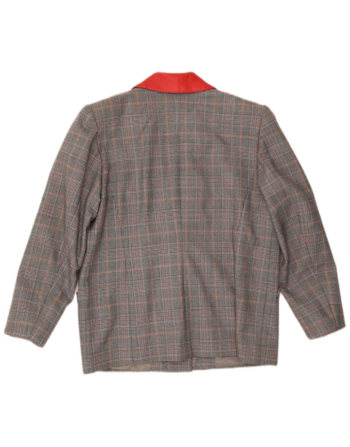 Jachetă pentru femei VINTAGE cu 3 nasturi, UK 16, mare, gri, în carouri