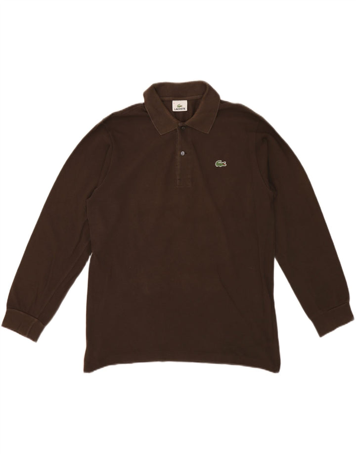 Tricou polo pentru bărbați Lacoste cu mânecă lungă, mărimea 4, bumbac maro mediu