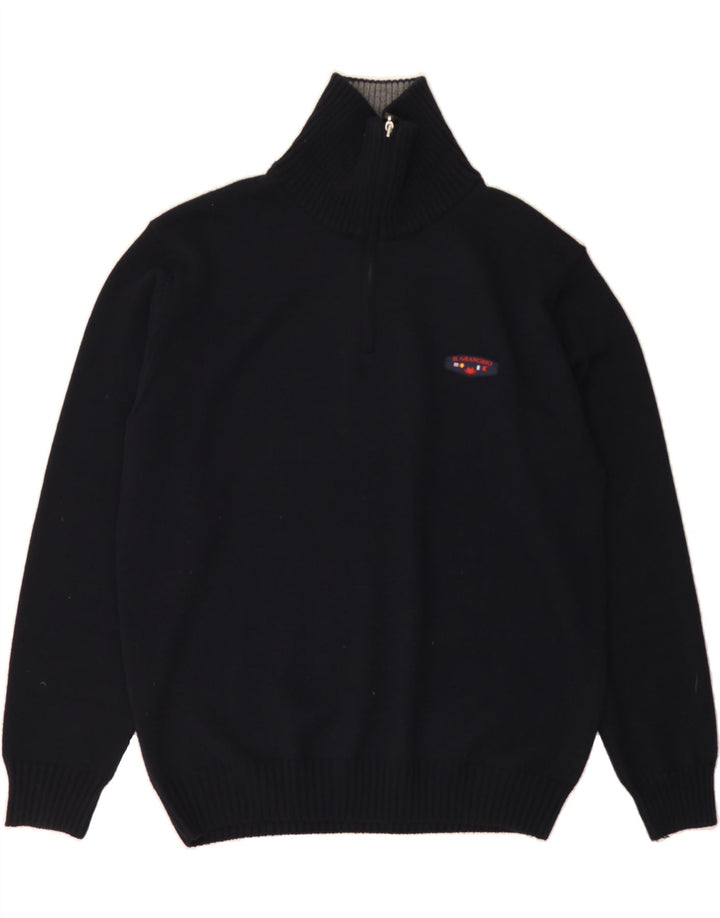 IL GRANCHIO Mens Zip Neck Jumper Sweater Large Navy Blue Wool Vintage Il Granchio and Second-Hand Il Granchio from Messina Hembry 