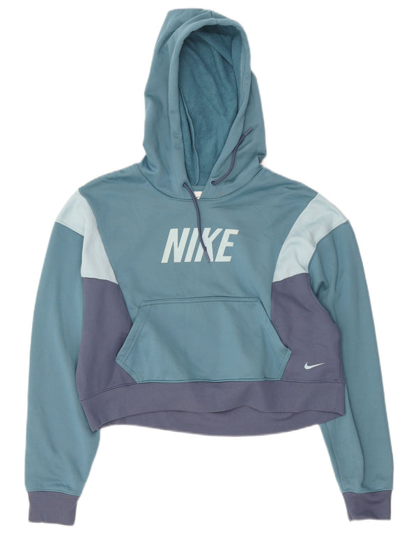 Nike Womens Therma-Fit Crop Hoodie Jumper UK 10 Small Blue Colourblock