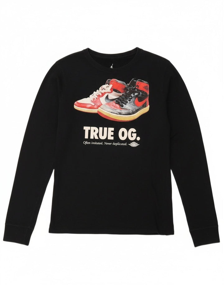 Top grafic pentru bărbați Jordan cu mânecă lungă, bumbac negru mic