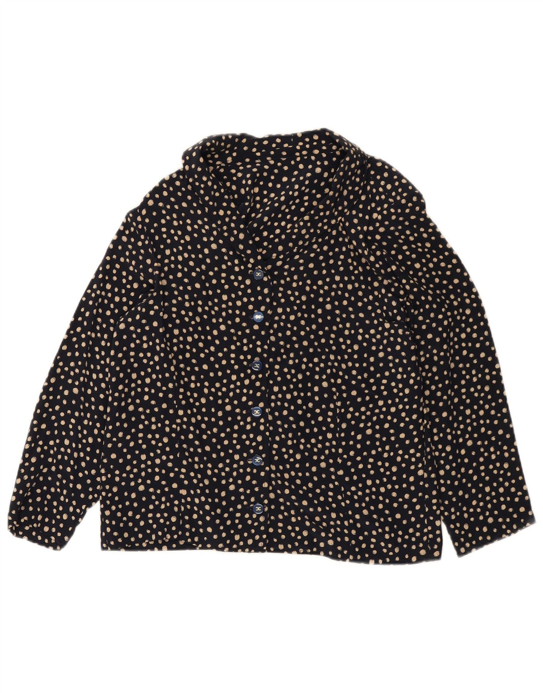 Bluză de cămașă vintage pentru femei UK 12 Medium bleumarin pete
