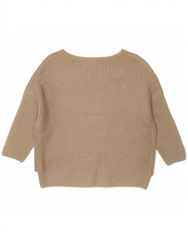 Pulover pentru femeie Zara, cu mâneci 3/4, supradimensionat, cu gât de barcă, UK 10 Mic Bej