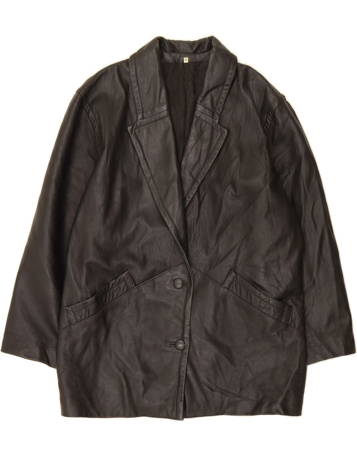 VINTAGE Womens Oversized Leather Coat IT 48 XL Black Leather Vintage Vintage and Second-Hand Vintage from Messina Hembry 