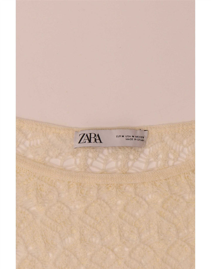 Bluză Zara Crop Batwing Crochet pentru femei UK 12 Galben mediu