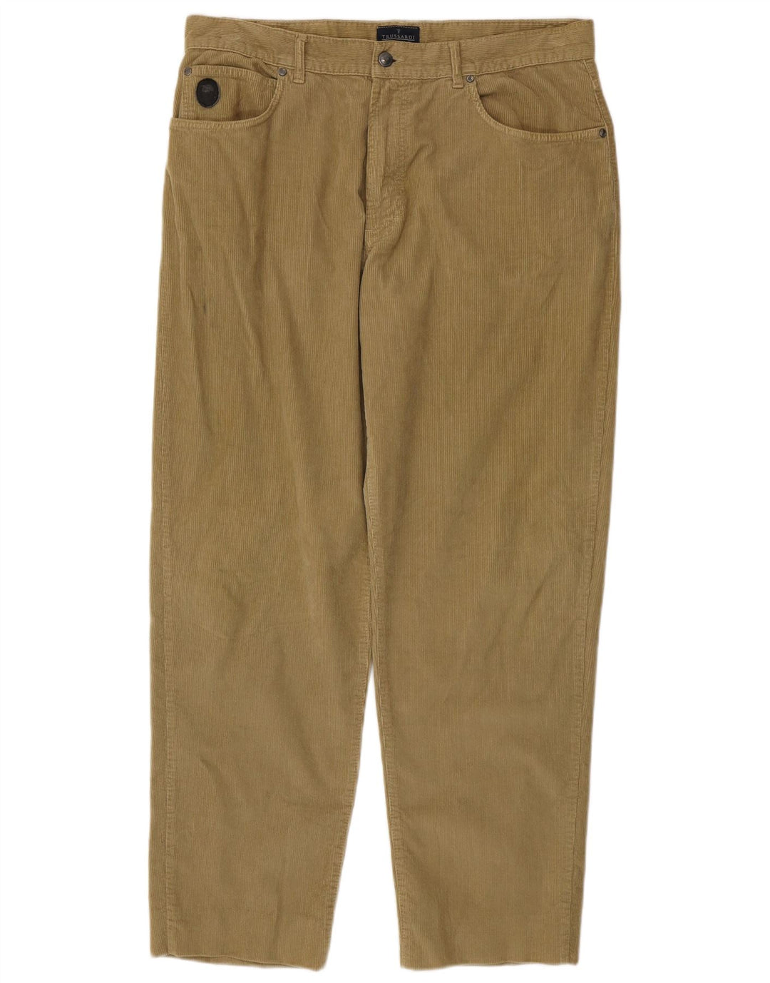 TRUSSARDI Pantaloni drepti bărbați din velur IT 54 2XL W40 L32 Kaki Bumbac