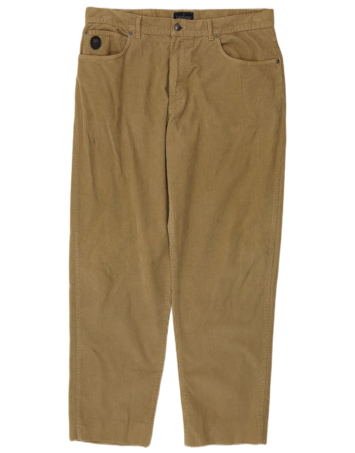 TRUSSARDI Pantaloni drepti bărbați din velur IT 54 2XL W40 L32 Kaki Bumbac