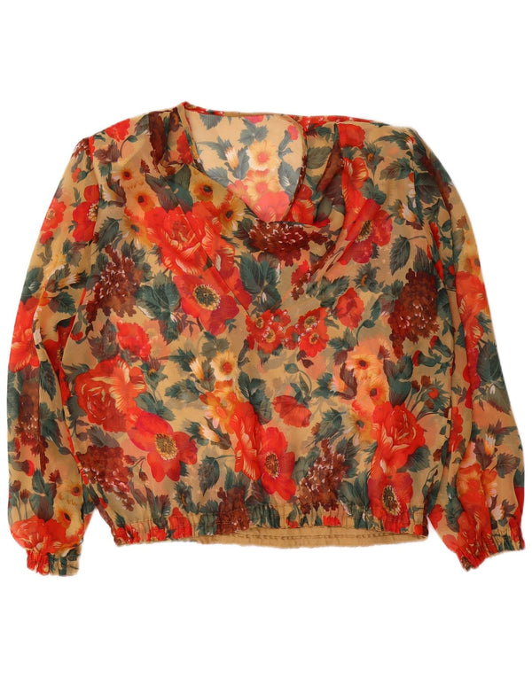 Bluză vintage cu mâneci lungi pentru femei UK 14 mare, multicoloră, florală
