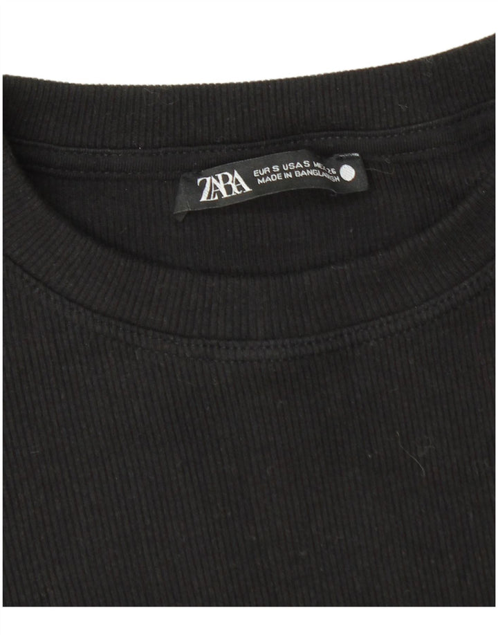 Bluză Crop Top Femei Zara UK 8 Mic Negru Bumbac