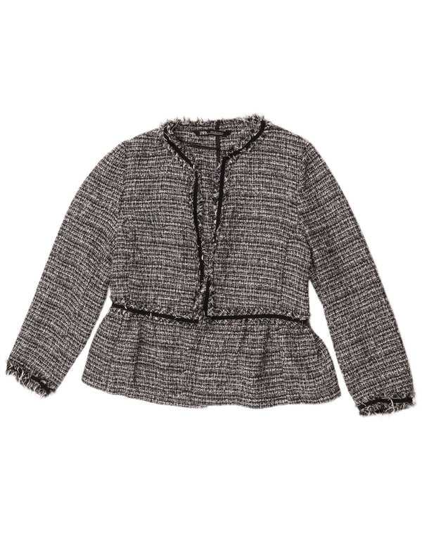 Jachetă Blazer deschisă pentru femei Zara UK 14 Medium Gri Poliester cu pături