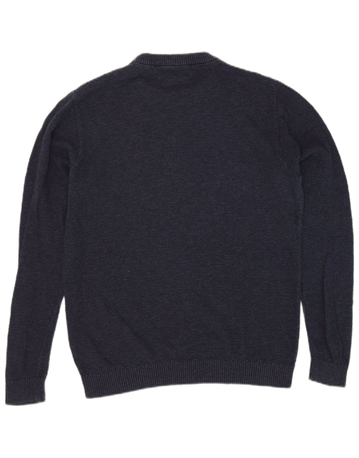 Pulover Jack & Jones pentru bărbați cu gât roșu, bumbac mediu albastru bleumarin