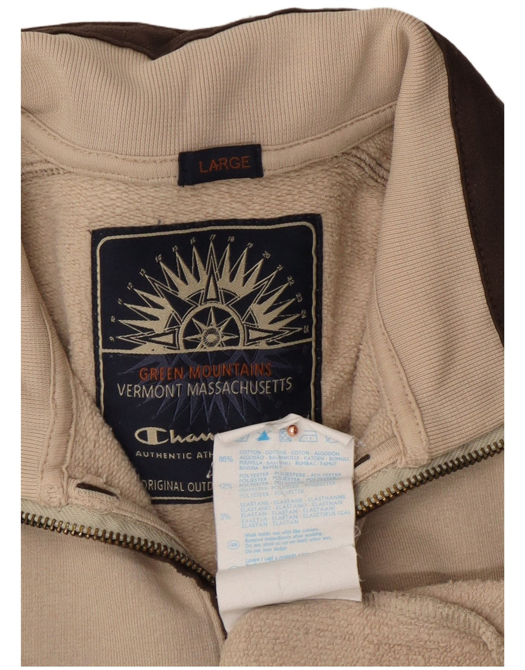 Pulover pentru bărbați CHAMPION, cu fermoar, cu gât, bumbac mare, bej, bloc de culoare