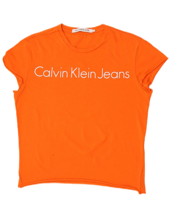 Calvin Klein Jeans Tricou grafic Crop pentru femei Top UK 10 Small Orange