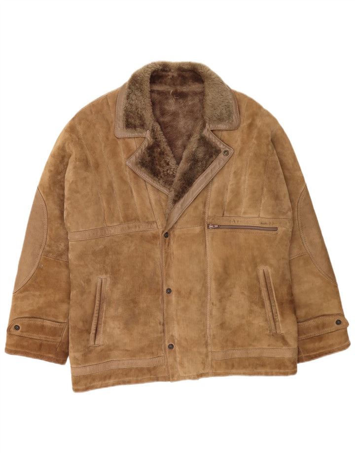 Jachetă vintage pentru bărbați din shearling IT 52 XL bej