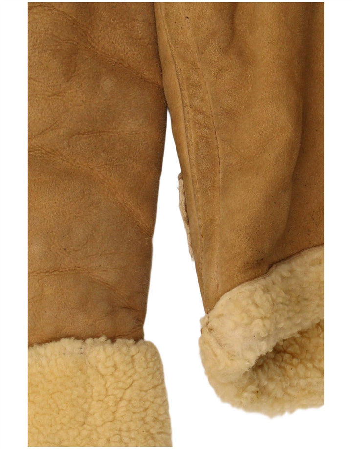 Jachetă din shearling pentru femei VINTAGE UK 14 mare bej