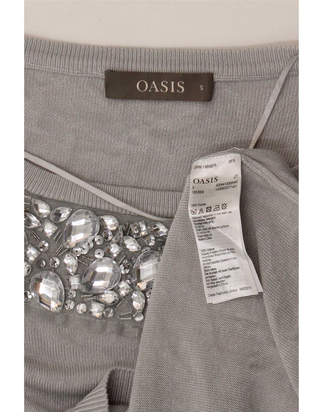 Pulover Oasis pentru femei cu gât de barcă, UK 10, mic, gri, viscoză