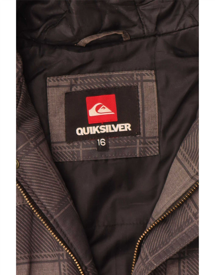 Jachetă bomber cu glugă Quiksilver pentru băieți 15-16 ani, poliester cu carouri gri