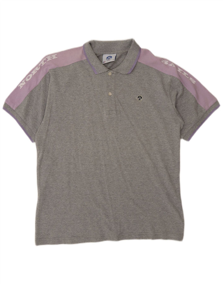 Tricou polo cu grafică North Sails pentru bărbați, bumbac color bloc, gri mediu