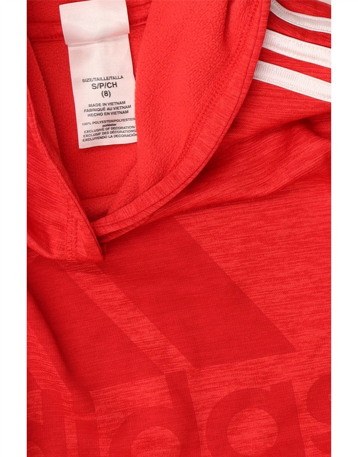ADIDAS Boys Graphic Hoodie Jumper 7-8 Years Small Red Polyester Vintage Adidas and Second-Hand Adidas from Messina Hembry 