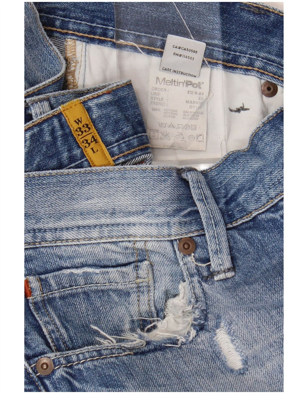 MELTIN' POT Blugi Distressed Straight Marvin pentru bărbați W33 L34 Bumbac albastru