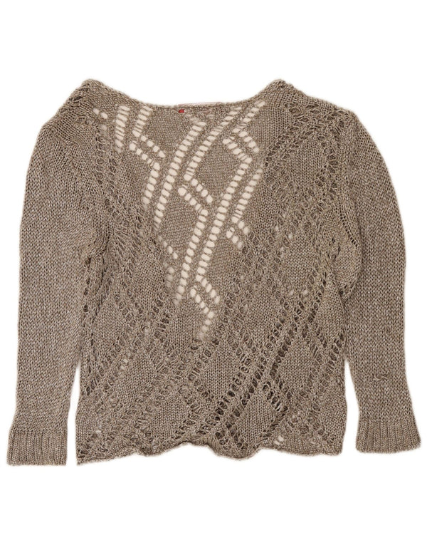 Pulover Vintage pentru femei cu mâneci 3/4 cardigan UK 14 mare maro pete