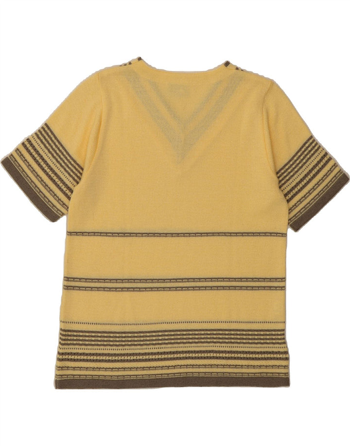 VINTAGE Womens V-Neck Jumper Sweater EU 38 Medium Yellow Striped Vintage Vintage and Second-Hand Vintage from Messina Hembry 