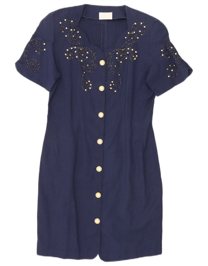Rochie obișnuită pentru femei Vintage UK 14 Bumbac bleumarin mediu
