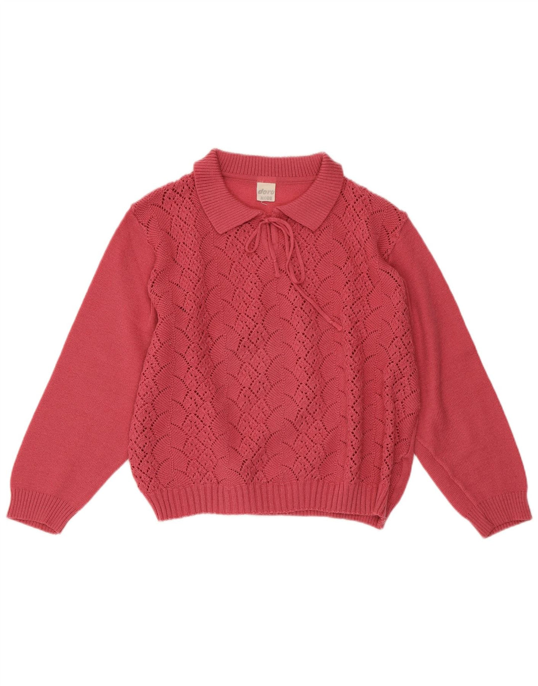 VINTAGE Pulover crop pentru femei cu gât polo, UK 16, mare, roz