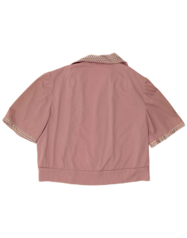 Top bolero vintage pentru femei cu mâneci scurte UK 12 Medium Pink Spotted