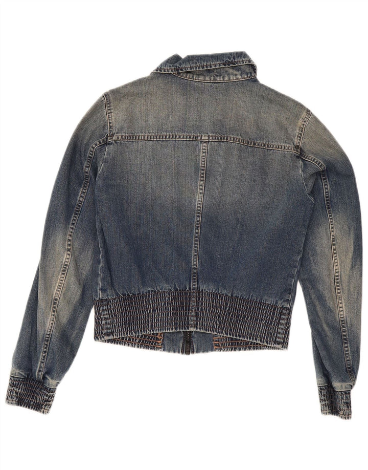 Jachetă de denim crop Sisley pentru femei UK 10 Small Blue Bumbac