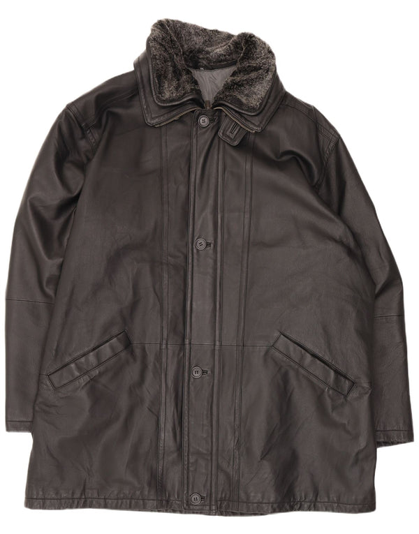 Palton din piele vintage pentru bărbați UK 44 2XL negru