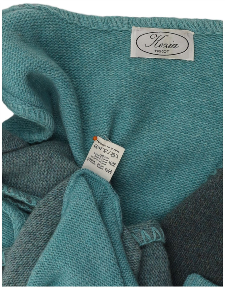 Pulover cardigan pentru femei VINTAGE UK 14 mare turcoaz Colorblock