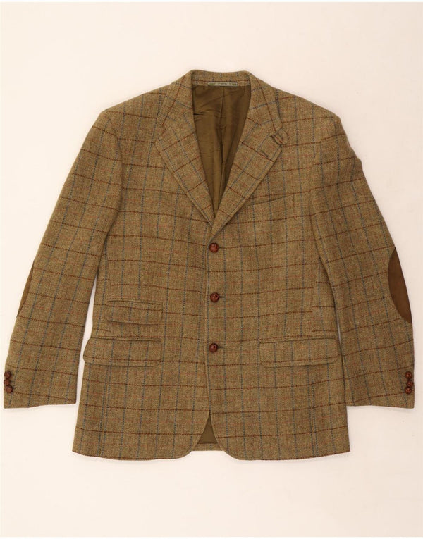 Jachetă pentru bărbați VINTAGE cu 3 nasturi IT 52 XL Kaki Check Lână