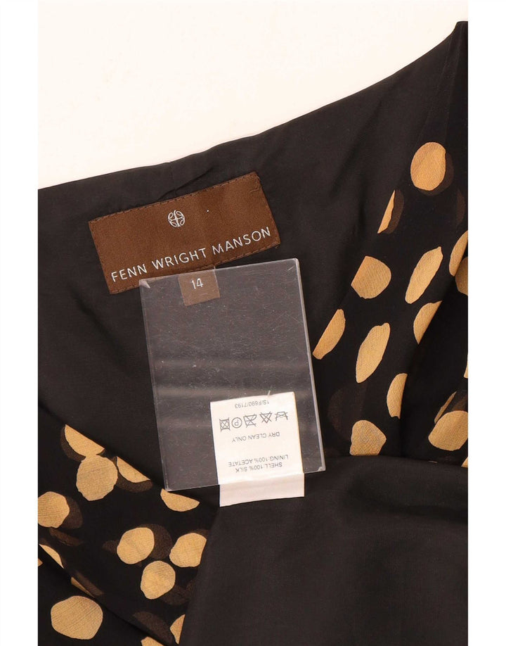 Fenn Wright Manson Rochie A-Line pentru femei UK 14 Mare Mătase cu pete negre