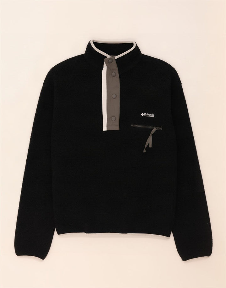 Pulover Columbia pentru bărbați, cu gât cu nasturi, fleece, 2XS, poliester negru