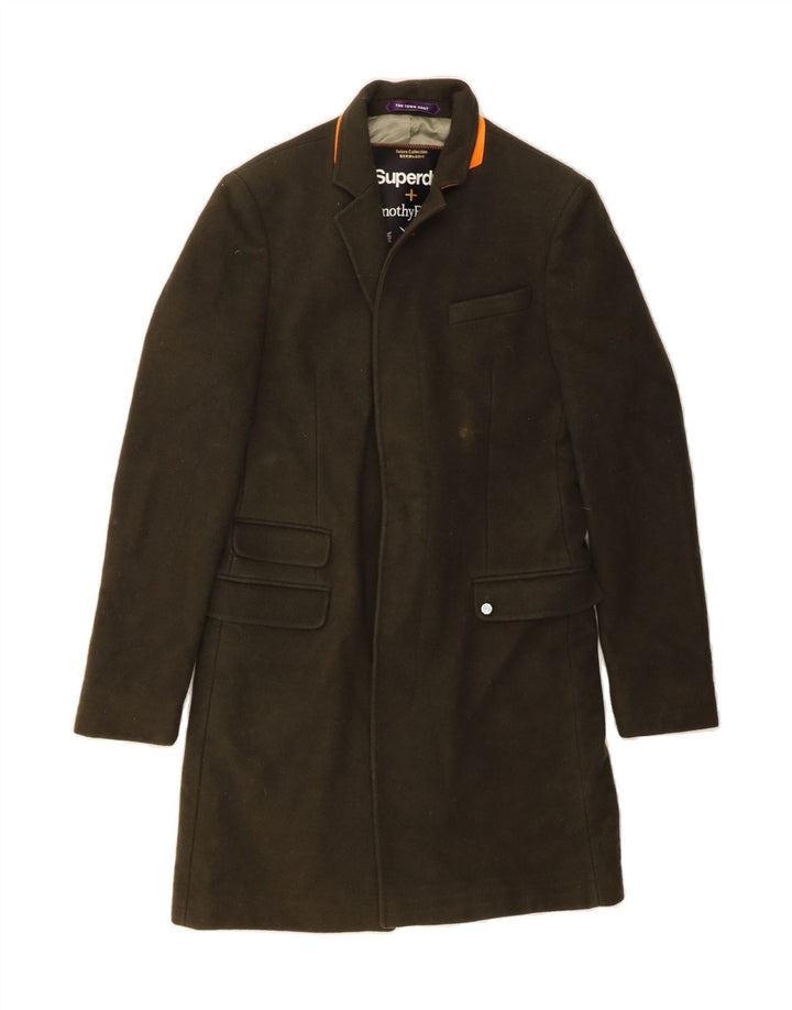 SUPERDRY Mens Overcoat UK 36 Small Khaki Wool Vintage Superdry and Second-Hand Superdry from Messina Hembry 
