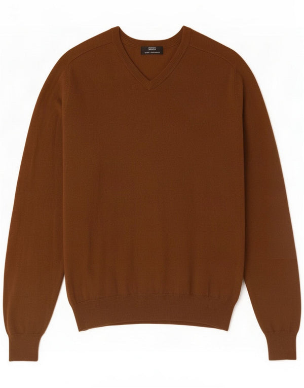 Marks & Spencer Mens V-Neck Jumper Sweater Medium Brown Cashmere