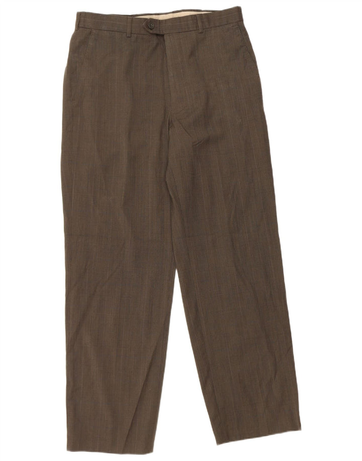 Pantaloni de costum drepți pentru bărbați Marks & Spencer L32 L29 Brown Houndstooth