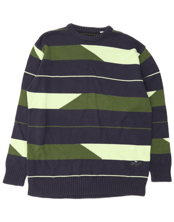 Pulover vintage pentru bărbați cu decolteu triplu, mare, bleumarin, cu dungi