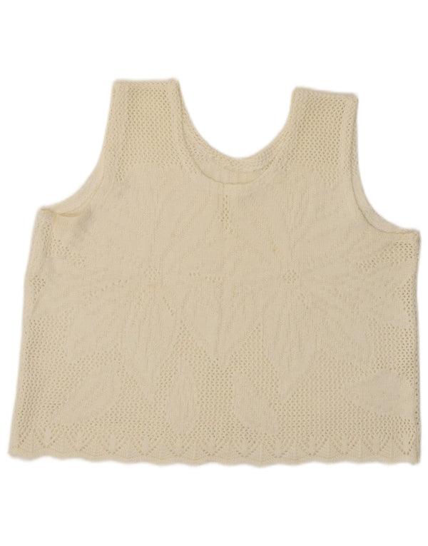 Vintage Crop Vest Tank Top pentru femei UK 16 Large Off White Floral