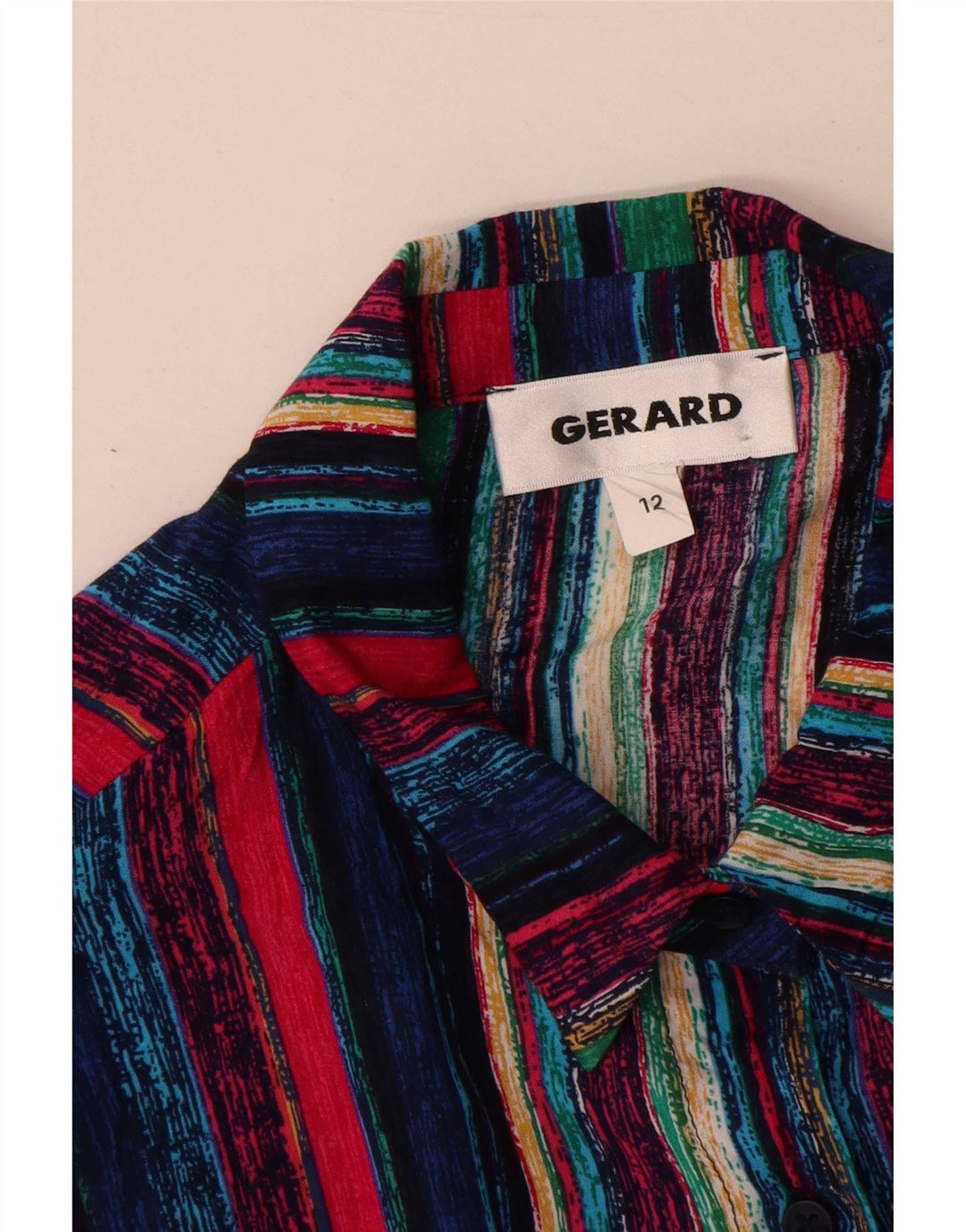 Bluză cămașă vintage pentru femei UK 12 Medium, multicoloră, în dungi, viscoză