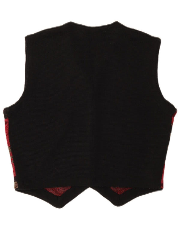 Pulover cardigan fără mâneci pentru femei vintage UK 14 mare negru geometric