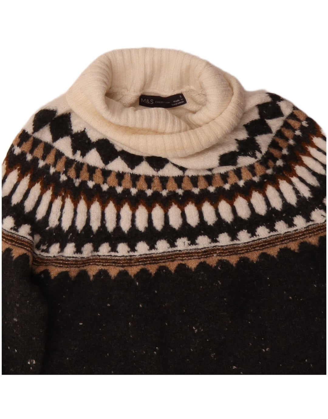 Marks & Spencer Pulover cu gât rulat pentru femei UK 10 Small Gri Fair Isle