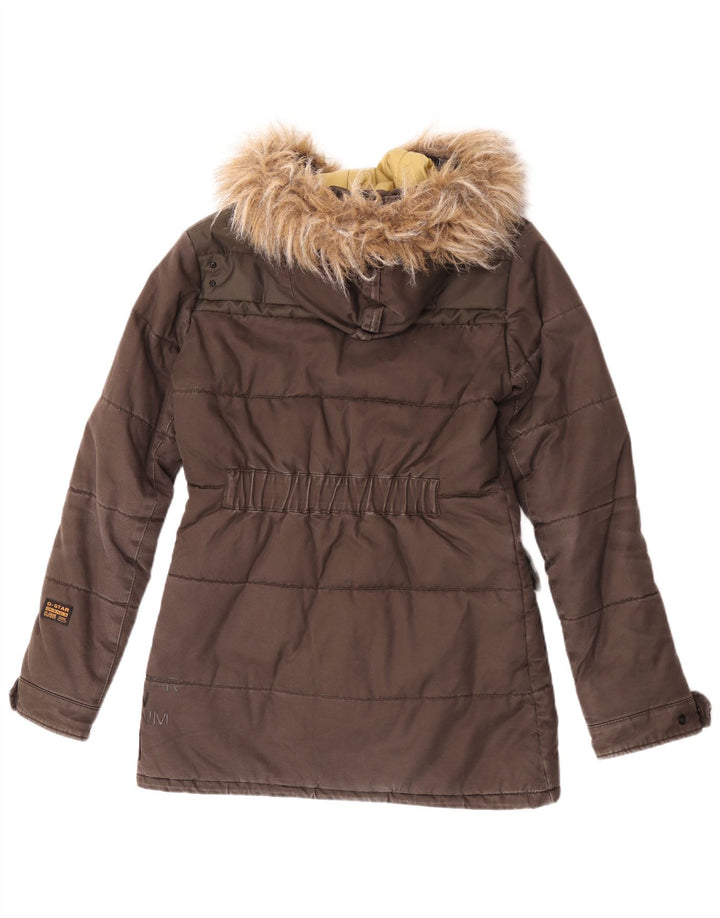 Jachetă căptușită cu glugă pentru femei G-Star UK 14, bumbac maro mediu