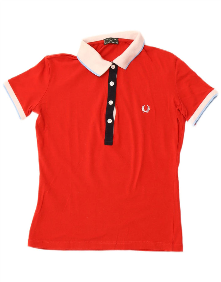 FRED PERRY Tricou polo Rugby pentru femei UK 12 Bumbac roșu mediu