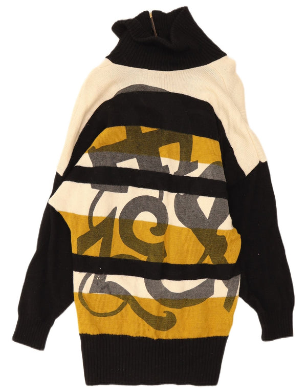 Pulover vintage pentru femei, cu fermoar, cu gât, IT42 Medium, cu dungi multicolore