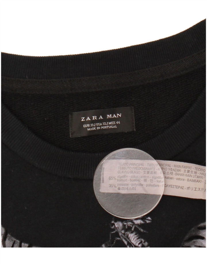 Pulover grafic pentru bărbați Zara XL, bumbac negru